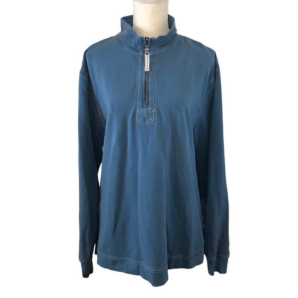 TRUE GRIT 1/4 Zip Sweater Men's Size Large Blue Long Sleeve Turtleneck